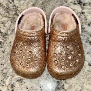 Glittery Gold and Pink Toddler/Girl Crocs size 9